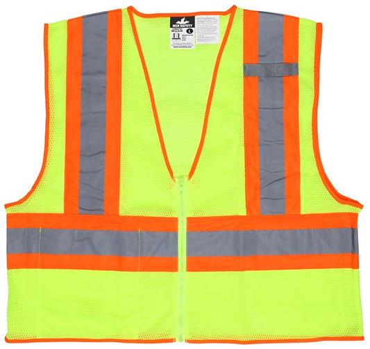 MCR Safety WCCL2LFRX2 Hi-Vis Reflective Lime Safety Vest 4.5 Inch Orange Silver Stripes Zipper Front Closure Meets ANSI/ISEA 107 2020 Standard Type R Class 2 Compliant Limited Flammability (1 EA)