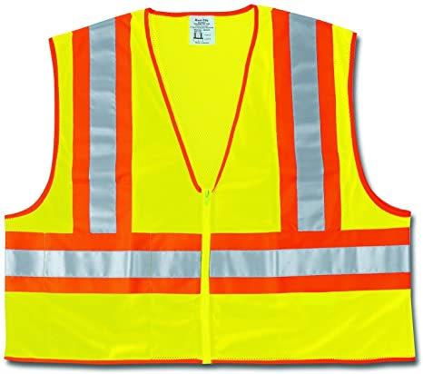 MCR Safety WCCL2LL Luminator® Series Hi-Vis Reflective Lime Safety Vest 4.5 Inch Orange Silver Stripes Zipper Front Closure Meets ANSI/ISEA 107 2020 Standard Type R Class 2 Compliant (1 EA)