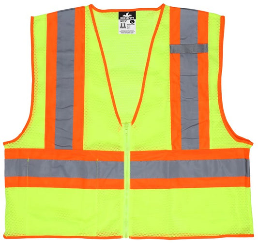 MCR Safety WCCL2LS Luminator® Series Hi-Vis Reflective Lime Safety Vest 4.5 Inch Orange Silver Stripes Zipper Front Closure Meets ANSI/ISEA 107 2020 Standard Type R Class 2 Compliant (1 EA)