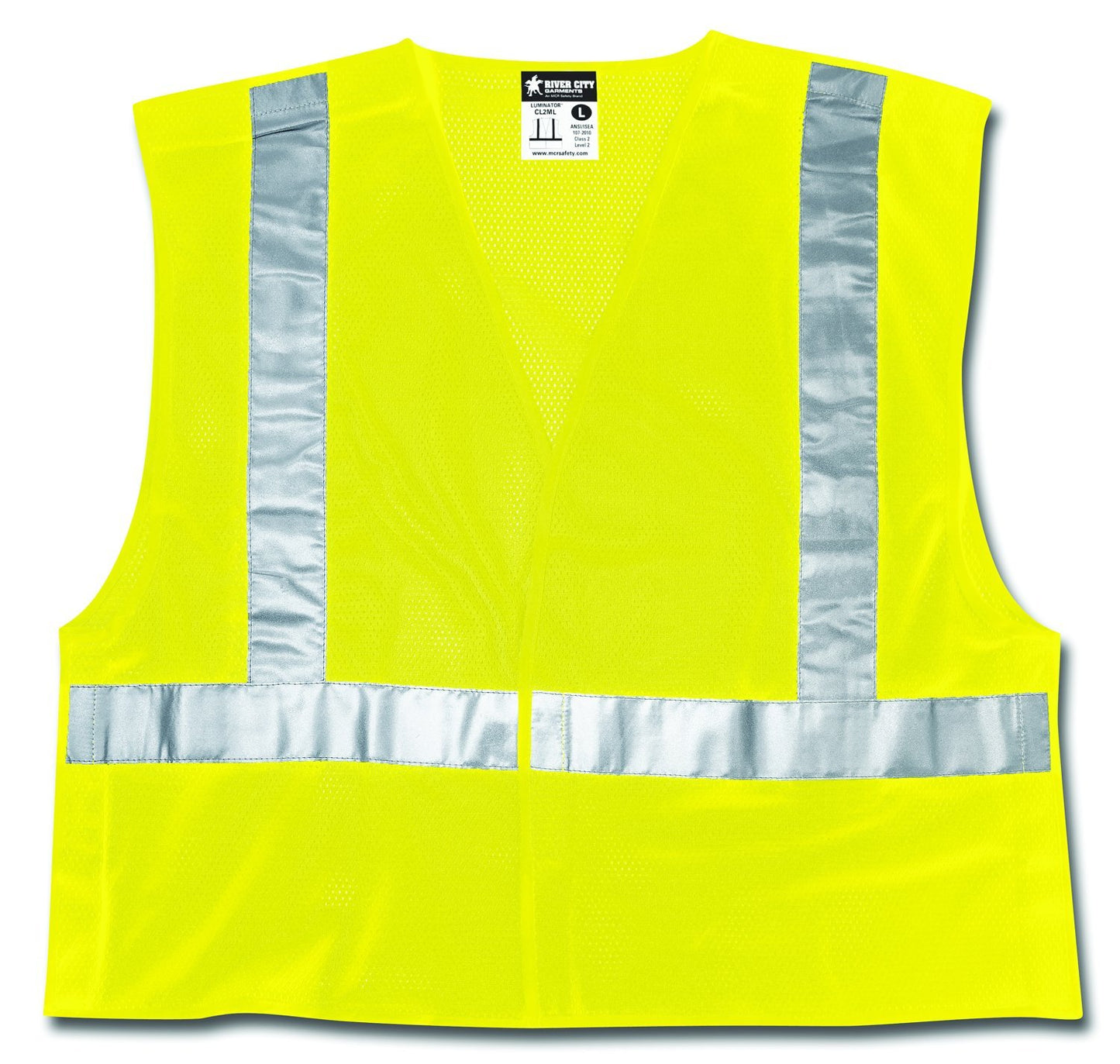 MCR Safety XCL2MLL Luminator® Series Hi-Vis Lime Reflective Safety Vest Mesh Fabric with 2-Inch Silver Stripes Breakaway Design with Hook and Loop Closures Meets ANSI/ISEA 107 2020 Standard Type R, Class 2 Compliant (1 EA)