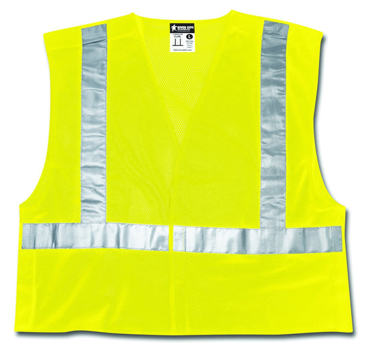 MCR Safety XCL2MLL Luminator® Series Hi-Vis Lime Reflective Safety Vest Mesh Fabric with 2-Inch Silver Stripes Breakaway Design with Hook and Loop Closures Meets ANSI/ISEA 107 2020 Standard Type R, Class 2 Compliant (1 EA)