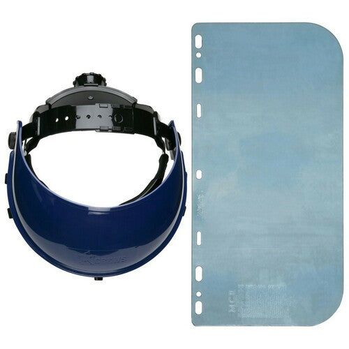 MCR Safety 103540 Combo Package Blue Ratchet Take Up Headgear Clear Polycarbonate Face Shield 8 Inches x 15.5 Inches .040 Inches Thickness (1 EA)