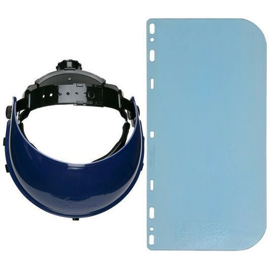 MCR Safety 103560 Combo Kit Ratchet Headgear and Face Shield Polycarbonate Face Shield Lightweight Blue Nylon Headgear (1 EA)