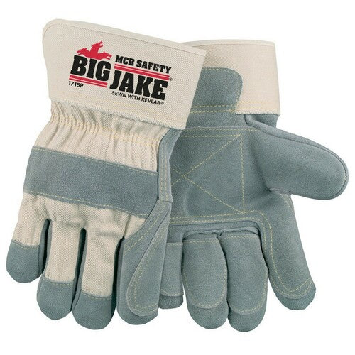 MCR Safety 1715PL Big Jake® Premium A+ Side Leather Leather Palm Work Gloves Double Leather Palm and Fingers 2.75 Inch Safety Cuff All fingers, including pinky, have a double layer (1 DZ)