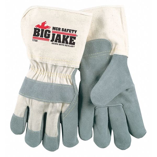 MCR Safety 1730L Big Jake® Premium Grade A+ Side Leather Leather Palm Work Gloves 4.5-Inch Extended Gauntlet Duck Cuff Sewn with DuPont™ Kevlar® (1 DZ)