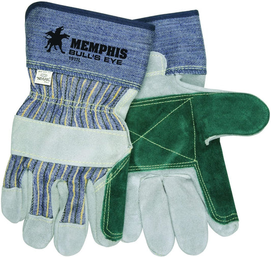 MCR Safety 1911L Bulls Eye®  'A' Side Split Leather Split Leather Double Palm Work Gloves 2.75 Inch Rubberized Safety Cuff Sewn with DuPont™ Kevlar® (1 DZ)