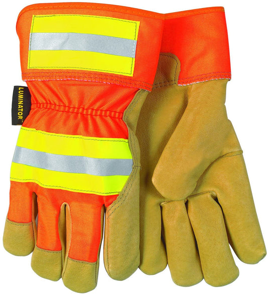 MCR Safety 19251L Luminator® Hi-Visibility Gloves Select Grain Pigskin Leather Palm Work Gloves 2.5 Inch Plasticized Safety Cuff Fleece Lined Palm (1 DZ)