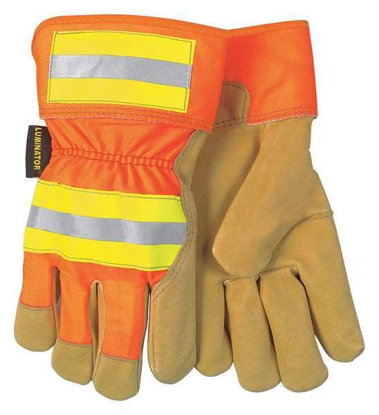 MCR Safety 19251M Luminator® Hi-Visibility Gloves Select Grain Pigskin Leather Palm Work Gloves 2.5 Inch Plasticized Safety Cuff Fleece Lined Palm (1 DZ)