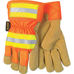 MCR Safety 19251S Luminator® Hi-Visibility Gloves Select Grain Pigskin Leather Palm Work Gloves 2.5 Inch Plasticized Safety Cuff Fleece Lined Palm (1 DZ)