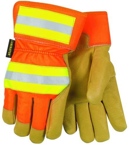 MCR Safety 19261M Luminator® Insulated Leather Palm Work Gloves 2.5 Inch Rubberized Safety Cuff Hi-Visibility Back Grain Pigskin Thermosock® lined for warmth (1 DZ)