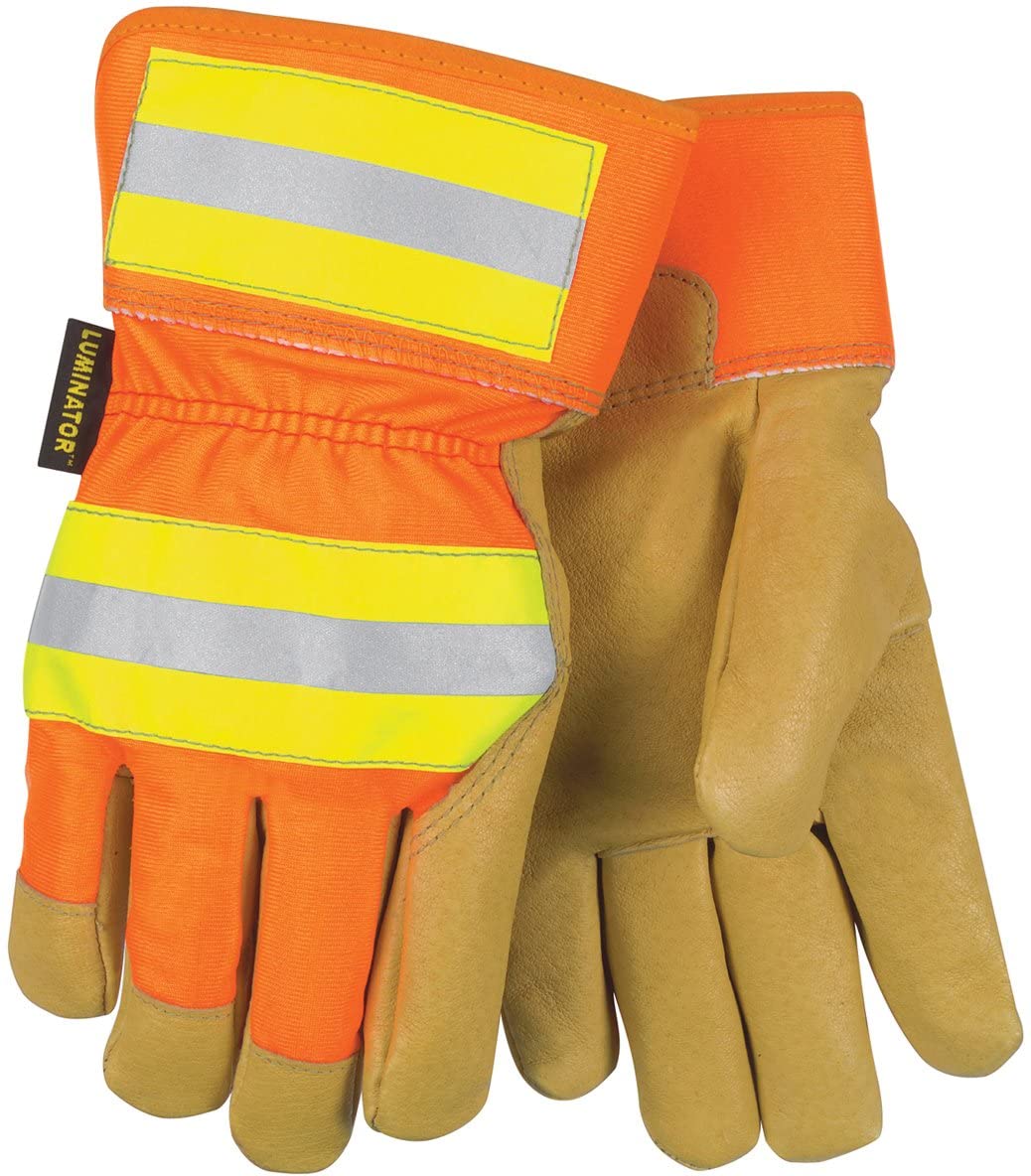 MCR Safety 19261S Luminator® Insulated Leather Palm Work Gloves 2.5 Inch Rubberized Safety Cuff Hi-Visibility Back Grain Pigskin Thermosock® lined for warmth (1 DZ)