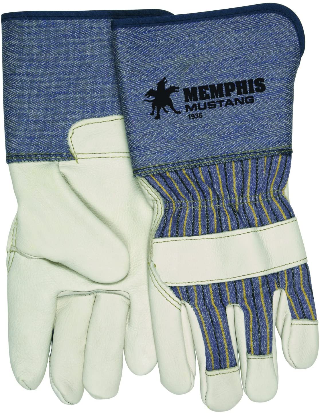 MCR Safety 1936XL Mustang Premium Grain Leather Leather Palm Work Gloves 4.5 Inch Rubberized Gauntlet Cuff (1 DZ)