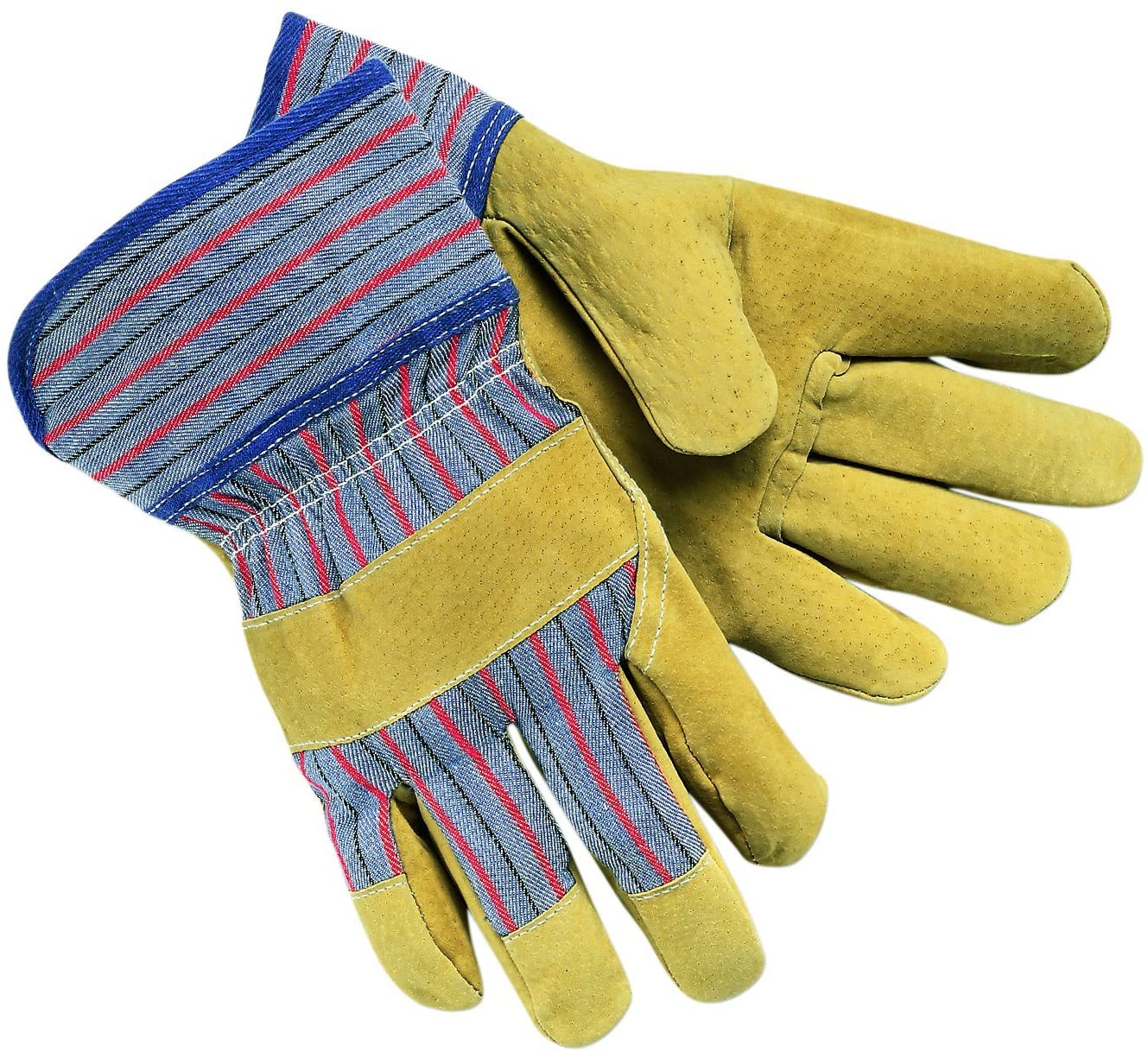 MCR Safety 1950L Split Pigskin  Leather Palm Work Gloves 2.5 Inch Starched Safety Cuff Wing Thumb (1 DZ)