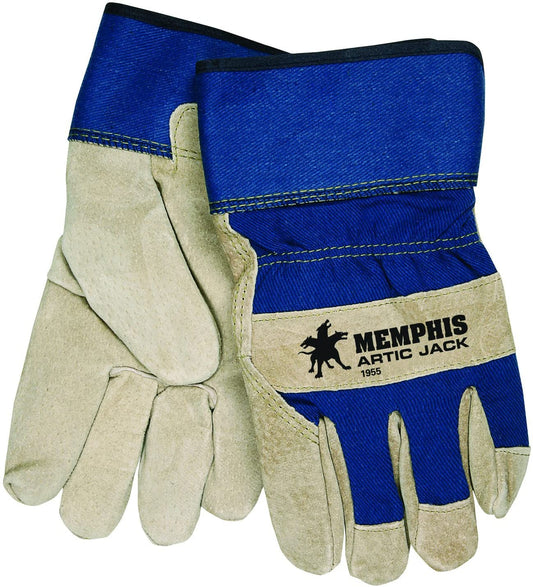 MCR Safety 1955S Artic Jack® Premium Split Pigskin Insulated Leather Palm Work Gloves Fabric Back with 2.5 Inch Safety Cuff Thermosock® Lined (1 DZ)