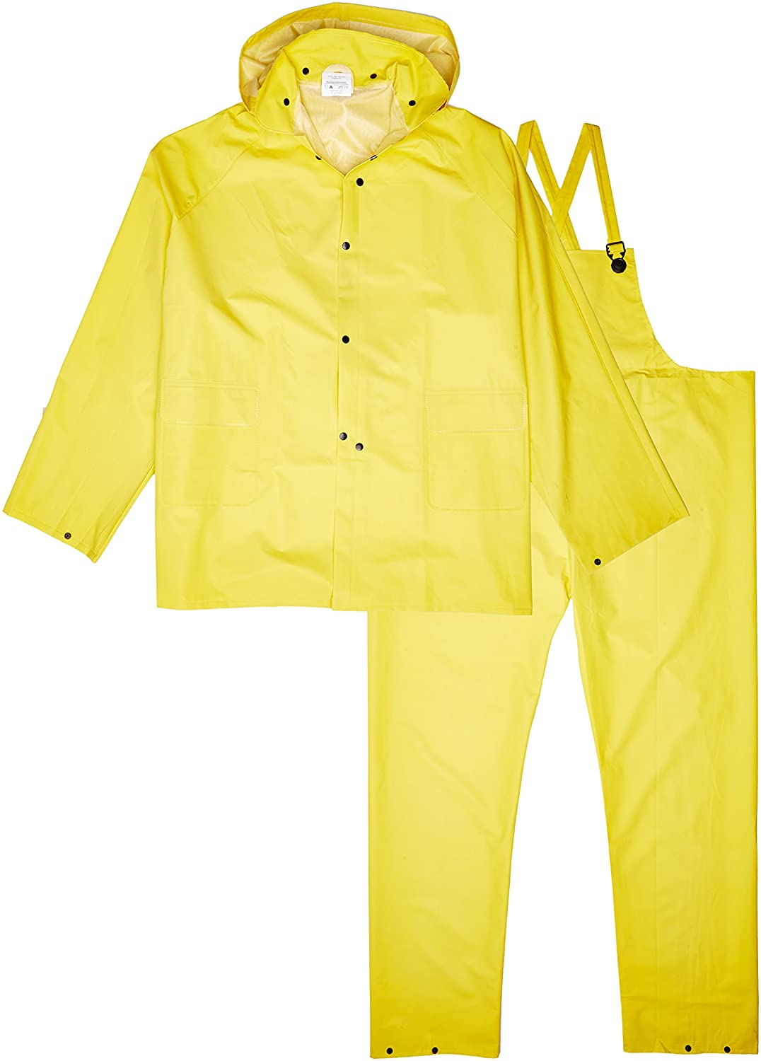 MCR Safety 2003X7 Classic Series Rain Gear .35mm PVC / Polyester Material 3 Piece Waterproof Yellow Rain Suit Rain Jacket, Detachable Hood and Bib Pants (1 EA)