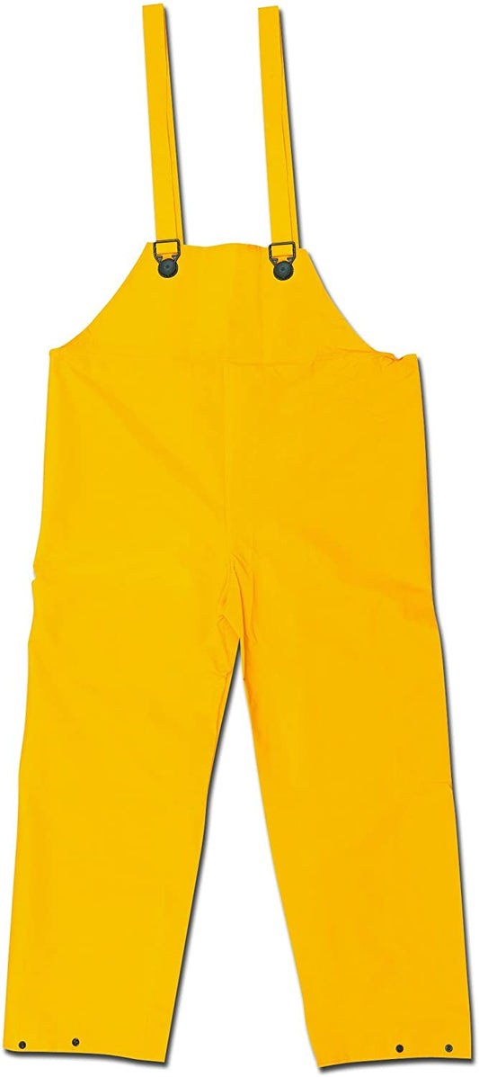 MCR Safety 200BFM Classic Series Rain Gear .35mm PVC / Polyester Material Waterproof Yellow Rain Pants Bib Overall Style with Plain Front (1 EA)