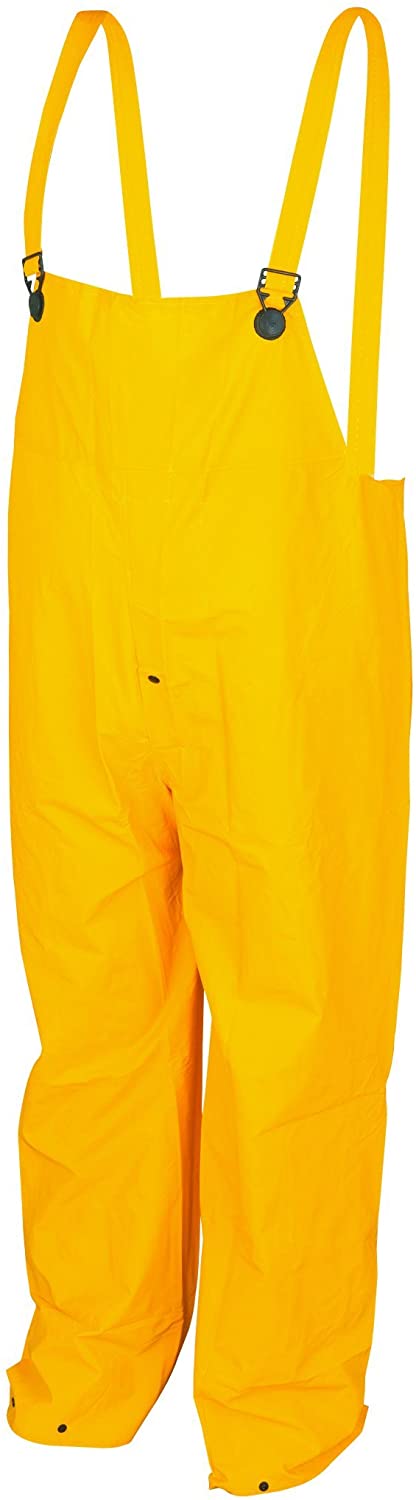 MCR Safety 200BPL Classic Series Rain Gear .35mm PVC / Polyester Material Waterproof Yellow Rain Pants Bib Overall Style with Fly Front (1 EA)