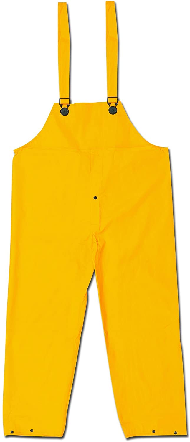 MCR Safety 200BPX6 Classic Series Rain Gear .35mm PVC / Polyester Material Waterproof Yellow Rain Pants Bib Overall Style with Fly Front (1 EA)