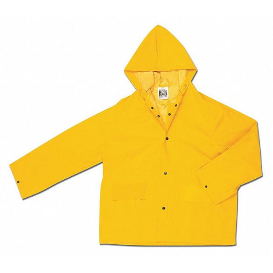 MCR Safety 200JHL Classic Series Rain Gear .35mm PVC / Polyester Material Waterproof Yellow Rain Jacket Attached Hood (1 EA)