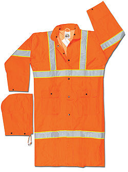 MCR Safety 201CL3X3 Luminator™ Hi Vis Rain Gear Hi-Vis Long Waterproof Raincoat .35mm PVC / Polyester Fabric Meets ANSI/ISEA 107 2020 Standard Type R Class 3 (1 EA)