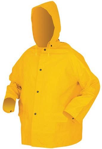 MCR Safety 2403M Classic Plus Series Rain Gear .35mm PVC / Polyester Material 3 Piece Waterproof Yellow Rain Suit Rain Jacket with Corduroy Collar Detachable Hood and Bib Pants (1 EA)