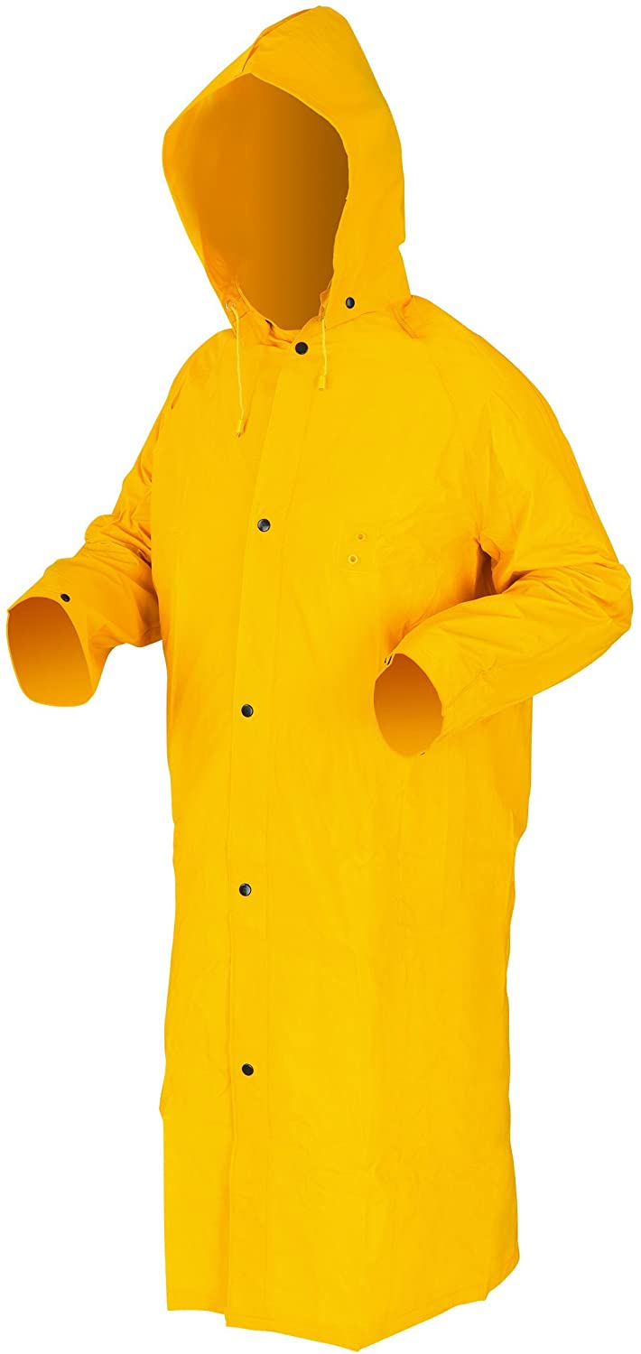 MCR Safety 240CL Classic Plus Series Rain Gear .35mm PVC / Polyester Material Waterproof Yellow Raincoat Detachable Hood and Corduroy Collar (1 EA)