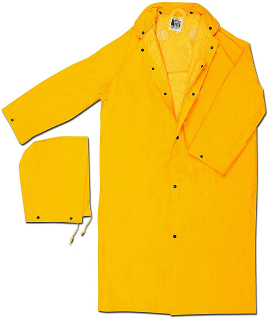 MCR Safety 240CM Classic Plus Series Rain Gear .35mm PVC / Polyester Material Waterproof Yellow Raincoat Detachable Hood and Corduroy Collar (1 EA)