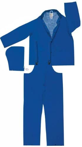 MCR Safety 2433XL Classic Plus Series Rain Gear .35mm PVC / Polyester Material 3 Piece Waterproof Blue Rain Suit Rain Jacket with Corduroy Collar Detachable Hood and Bib Pants (1 EA)