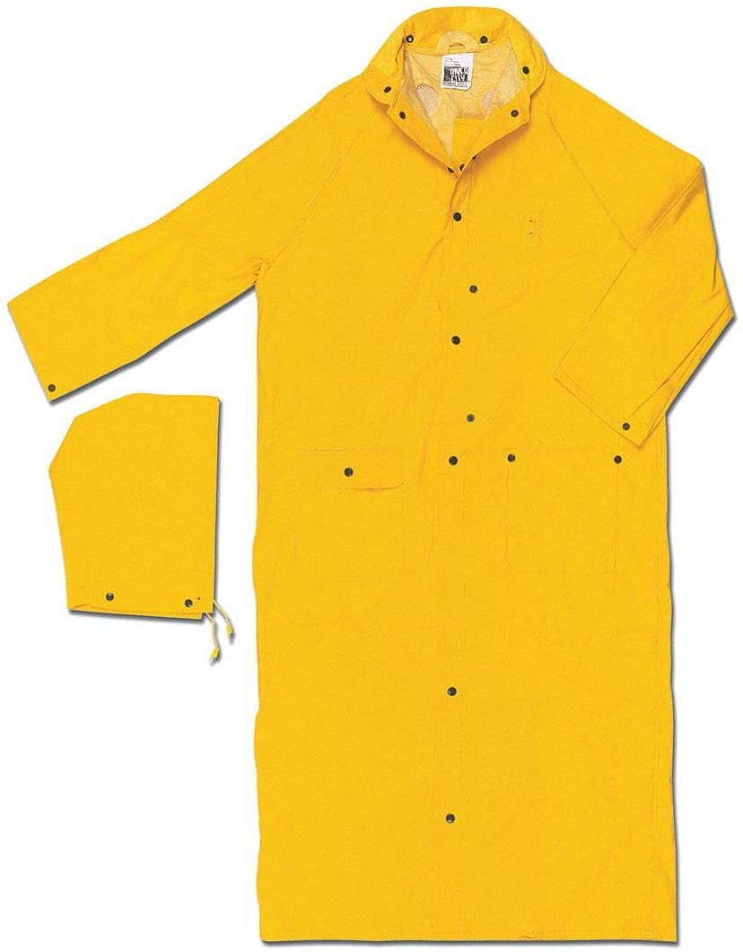 MCR Safety 260CL Classic Plus Series Rain Gear .35mm PVC / Polyester Material Waterproof Ankle Length Yellow Raincoat Detachable Hood and Corduroy Collar (1 EA)