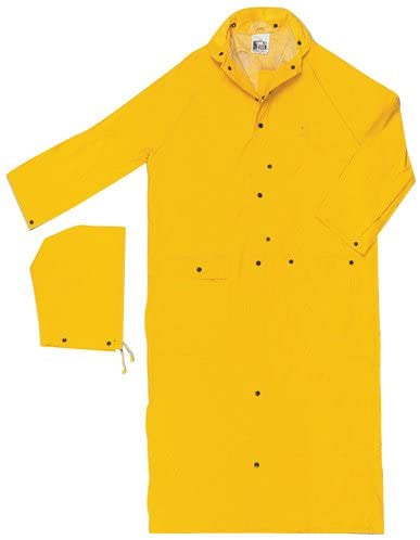 MCR Safety 260CM Classic Plus Series Rain Gear .35mm PVC / Polyester Material Waterproof Ankle Length Yellow Raincoat Detachable Hood and Corduroy Collar (1 EA)