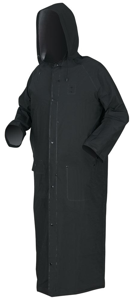 MCR Safety 267CL Classic Plus Series Rain Gear .35mm PVC / Polyester Material Waterproof Ankle Length Black Raincoat Detachable Hood and Corduroy Collar (1 EA)