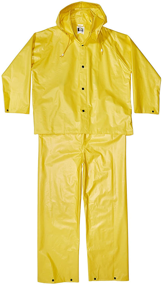 MCR Safety 3003L Wizard Series Rain Gear .28 mm PVC / Nylon / PVC Material 3 Piece Waterproof Yellow Rain Suit Rain Jacket, Detachable Hood and Bib Pants (1 EA)