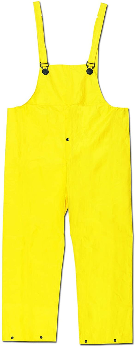 MCR Safety 300BPL Wizard Series Rain Gear .28mm PVC / Nylon / PVC Rainwear Waterproof Yellow Rain Pants Bib Overall Style with Fly Front (1 EA)