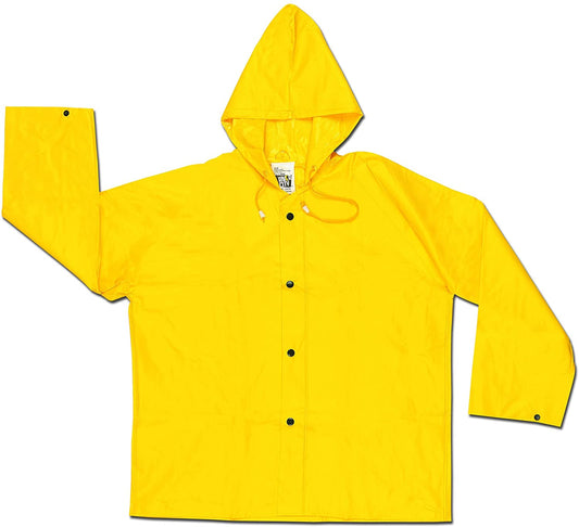 MCR Safety 300JM Wizard Series Rain Gear .28mm PVC / Nylon / PVC Rainwear Waterproof Yellow Rain Jacket Detachable Hood (1 EA)