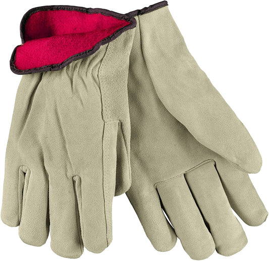 MCR Safety 3150L Leather Driver Work Gloves Insulated Premium Tan Split Cow Leather Red Fleece Lined, Straight Thumb (1 DZ)