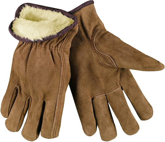 MCR Safety 3170L Leather Driver Work Gloves Insulated Premium Brown Split Cow Leather Pile Lined, Keystone Thumb (1 DZ)