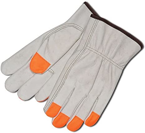 MCR Safety 3213LCHVSP Leather Drivers Work Gloves CV Grade Cow Grain Leather Orange Fingertips (1 DZ)