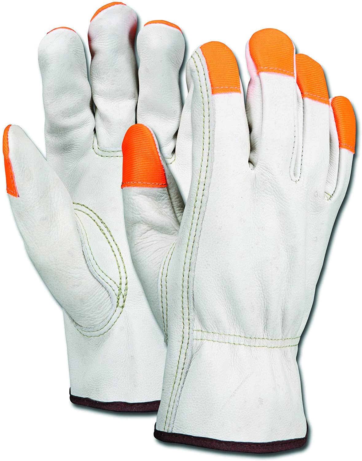 MCR Safety 3213X2CHVSP Leather Drivers Work Gloves CV Grade Cow Grain Leather Orange Fingertips (1 DZ)