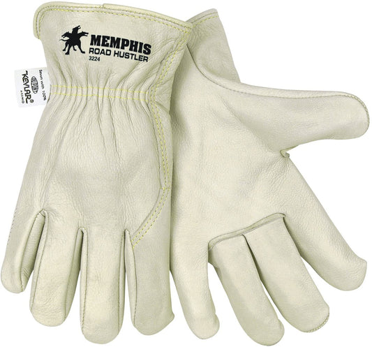 MCR Safety 3224L Road Hustler  Premium Grain Leather Leather Drivers Work Gloves Rolled Hem and Wing Thumb (1 DZ)