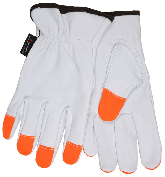 MCR Safety 3613HVIXL Leather Drivers Work Gloves Select Grain Goatskin Leather Orange Accents on Fingertips Keystone Thumb (1 DZ)