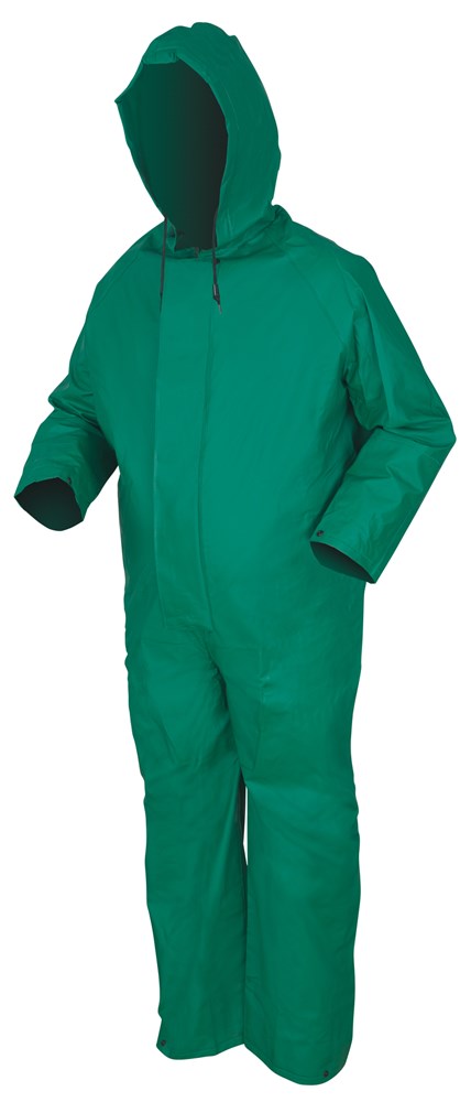 MCR Safety 3881M Dominator Series Rain Gear .42mm PVC / Polyester / PVC Rainwear 1 Piece Waterproof Green Rain Coverall Zipper Front Closure and Elastic Inner Sleeves   (1 EA)