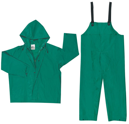 MCR Safety 3882M Dominator Series Rain Gear .42mm PVC / Polyester / PVC Rainwear 2 Piece Waterproof Green Rain Suit Jacket with Zipper Front and Bib Pants (1 EA)