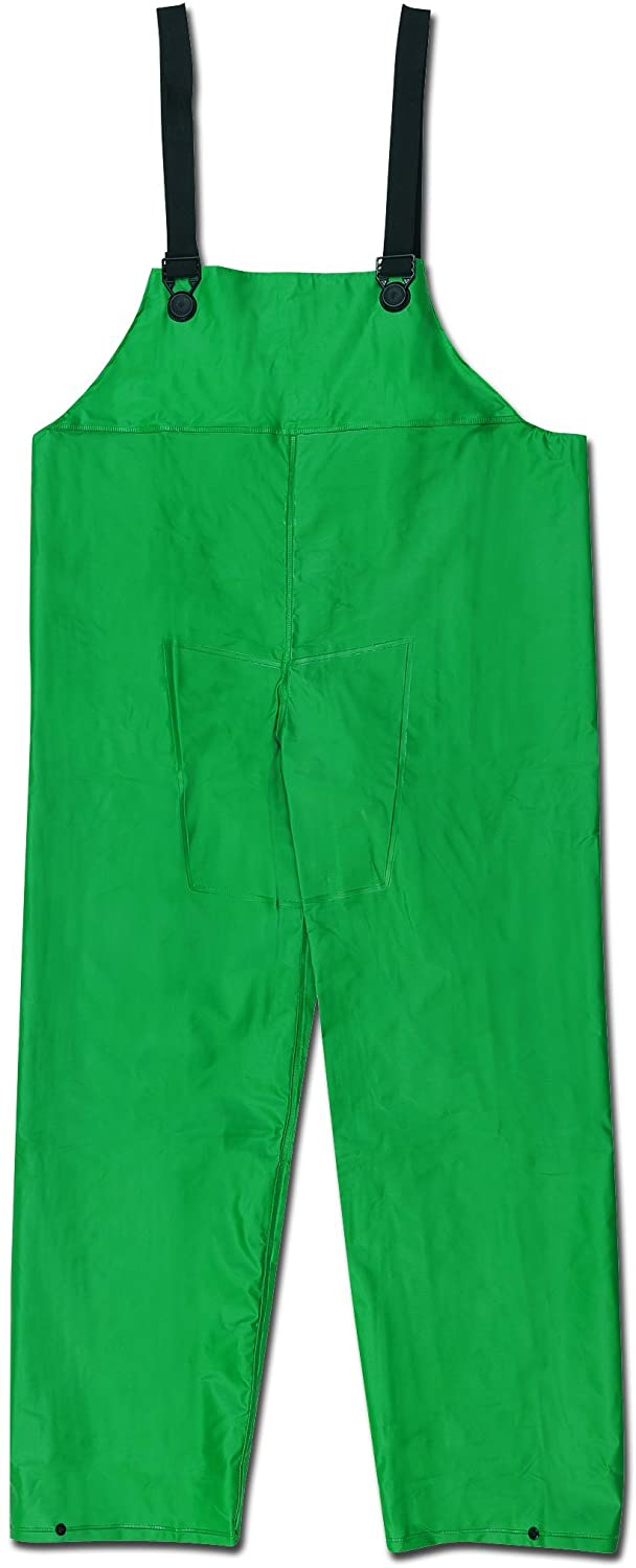 MCR Safety 388BFX4 Dominator Series Rain Gear .42mm PVC / Hi-Tensile Polyester / PVC Rainwear Waterproof Green Rain Pants Bib Style Pant with No Fly Front (1 EA)