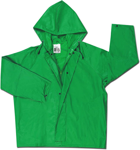MCR Safety 388JHS Dominator Series Rain Gear .42mm PVC / Hi-Tensile Polyester / PVC Rainwear 1 Piece Waterproof Green Rain Jacket Zipper Front with Attached Hood (1 EA)