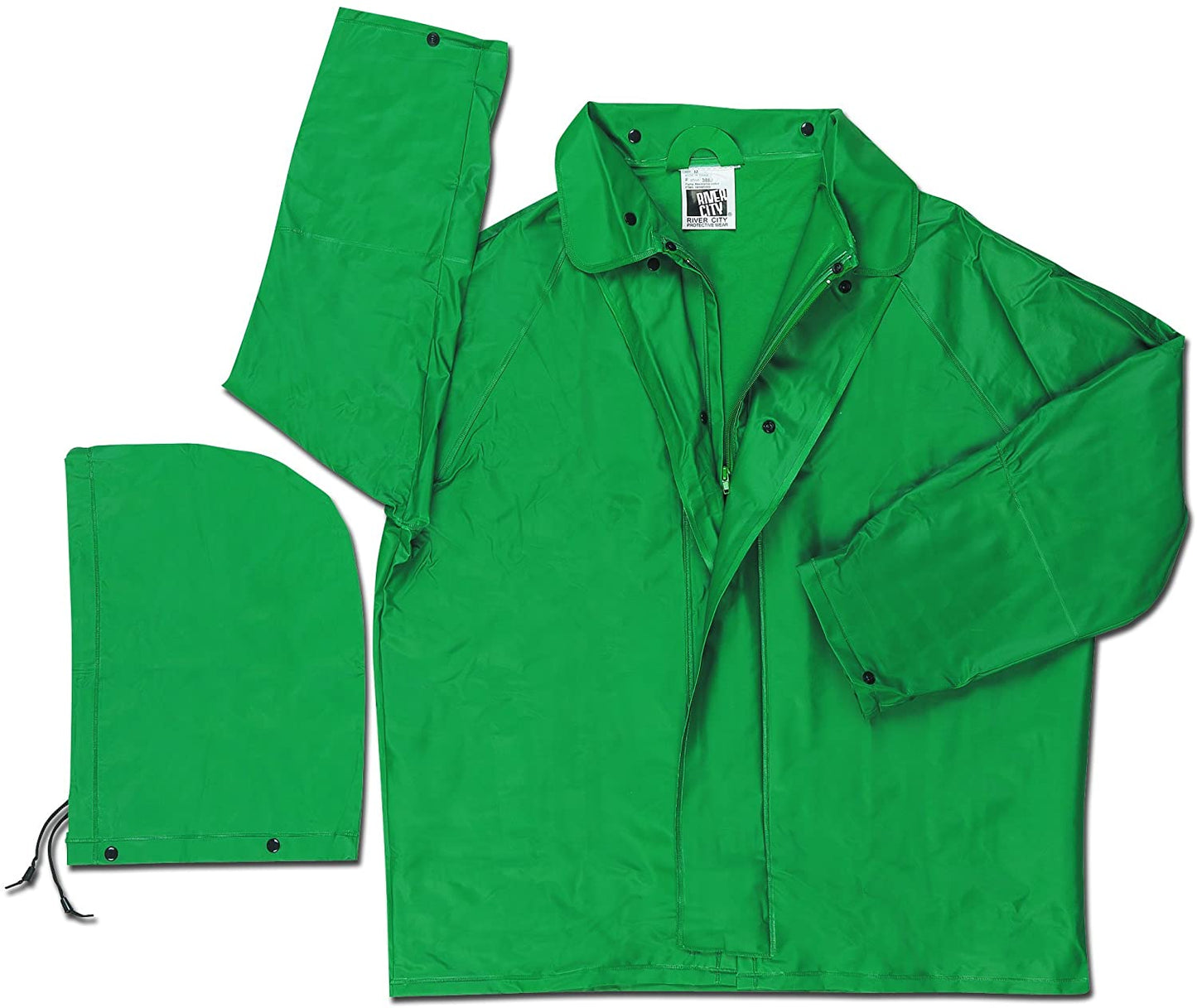 MCR Safety 388JX3 Dominator Series Rain Gear .42mm PVC / Hi-Tensile Polyester / PVC Rainwear 2 Piece Waterproof Green Rain Jacket Zipper Front with Detachable Hood (1 EA)