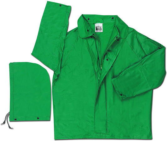 MCR Safety 388JX3 Dominator Series Rain Gear .42mm PVC / Hi-Tensile Polyester / PVC Rainwear 2 Piece Waterproof Green Rain Jacket Zipper Front with Detachable Hood (1 EA)