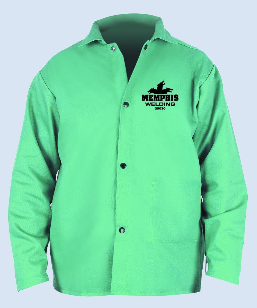 MCR Safety 39030XL MCR Safety Welding Gear Green Cotton Welding Jacket 9 Ounce Green Finish Cotton Anodized Snap Closures 30 Inch Length (1 EA)