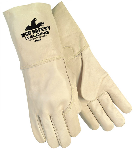 MCR Safety 4901XL MCR Safety Welding Leather Welding Work Gloves Premium Grain Cowskin 4.5 Grain Leather Cuff with Fleece Lined Palm (1 DZ)
