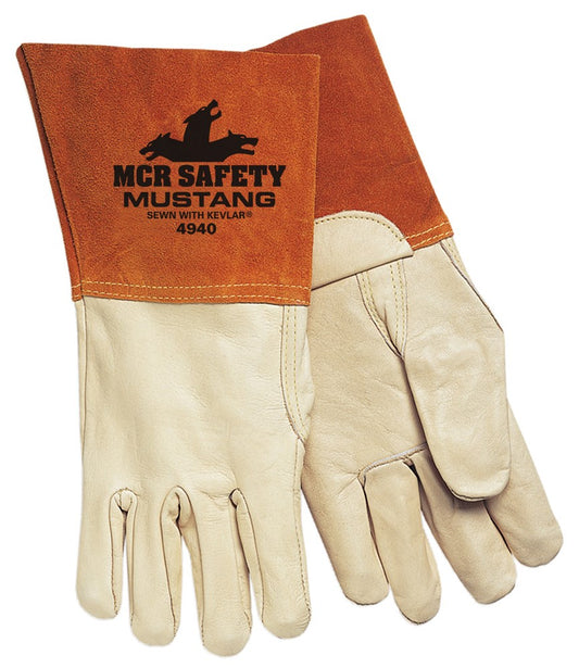 MCR Safety 4940XL MCR Safety Mustang Leather Welding Work Gloves Premium Grain Cowskin Leather 5 Inch Split Leather Bell Cuff, Reinforced Thumb (1 DZ)
