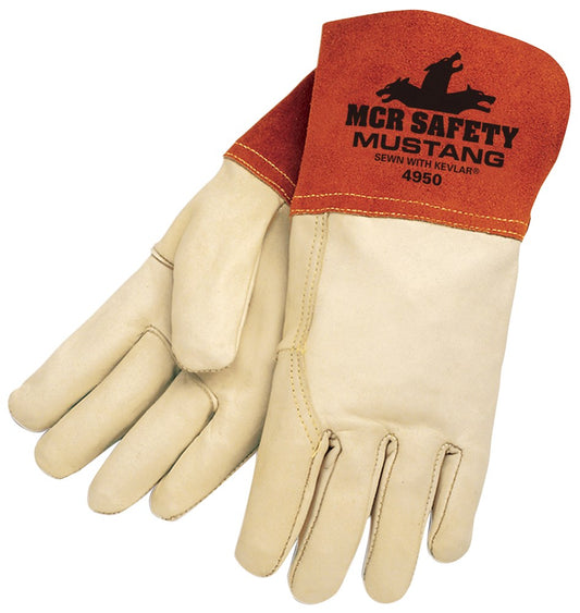 MCR Safety 4950S MCR Safety Mustang Leather Welding Work Gloves Premium Top Grain Cowskin Leather 4.5 Inch Split Leather Gauntlet Cuff  (1 DZ)